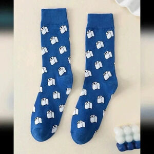Funny toilet paper socks crew cut blue white men's fashion women's unisex funny